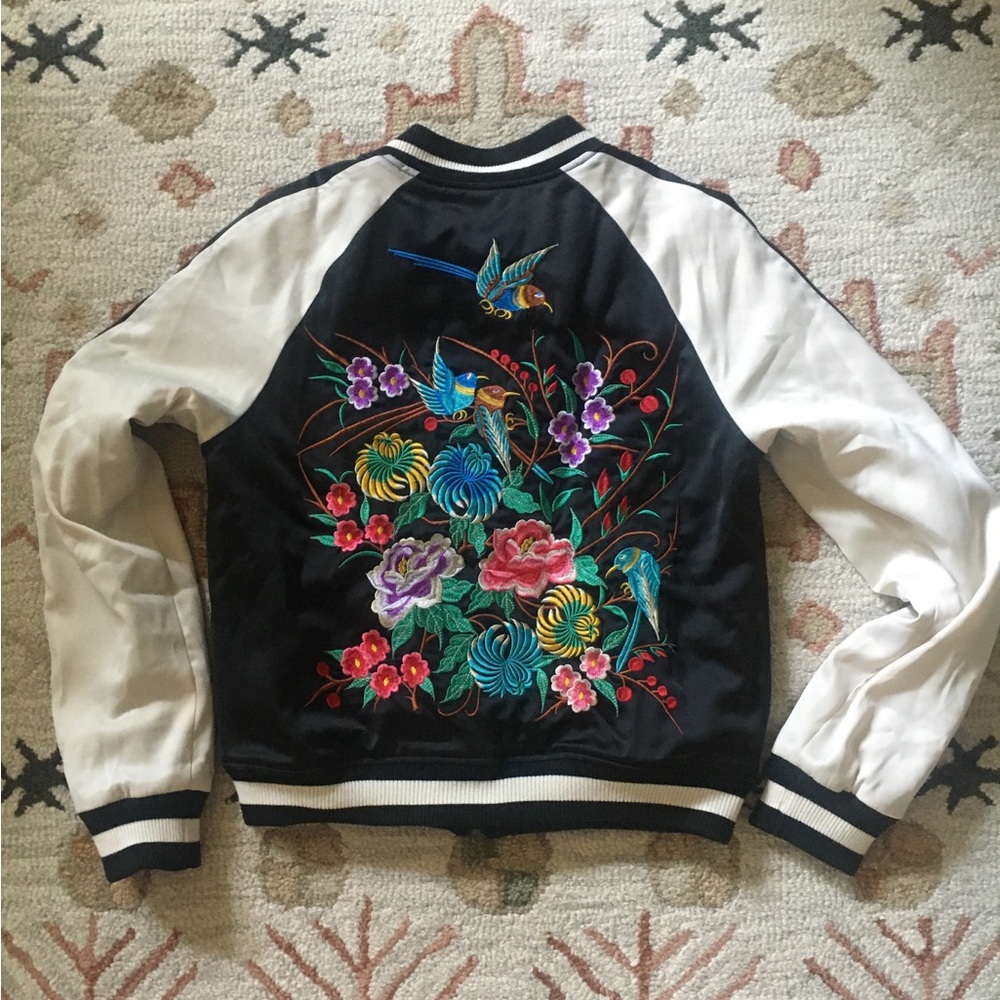True Religion Satin Embroidered Bomber Jacket size small